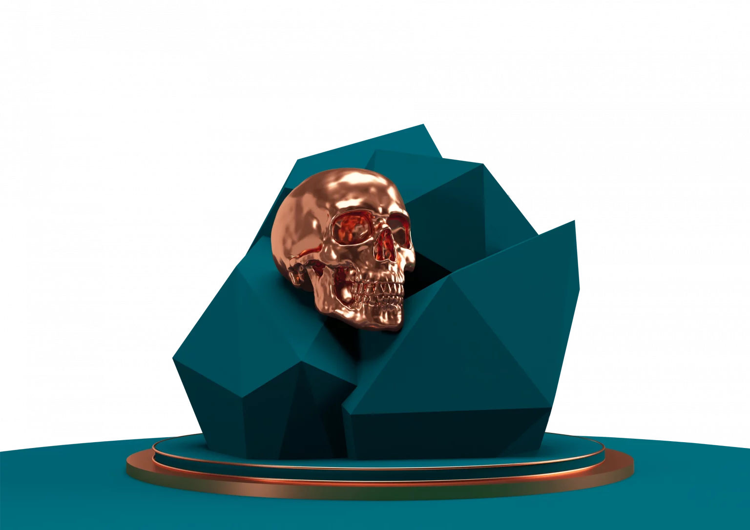 Logo de Skullpture con elementos de marca verde sostenido en un pilar.
